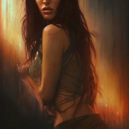 Prompt: megan fox, hyperrealistic portrait, bladerunner street, art of elysium by jeremy mann and alphonse mucha, fantasy art, photo realistic, dynamic lighting, artstation, poster, volumetric lighting, very detailed face, 4 k, award winning