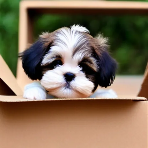 Image similar to cute shih tzu puppy in a cardboard box