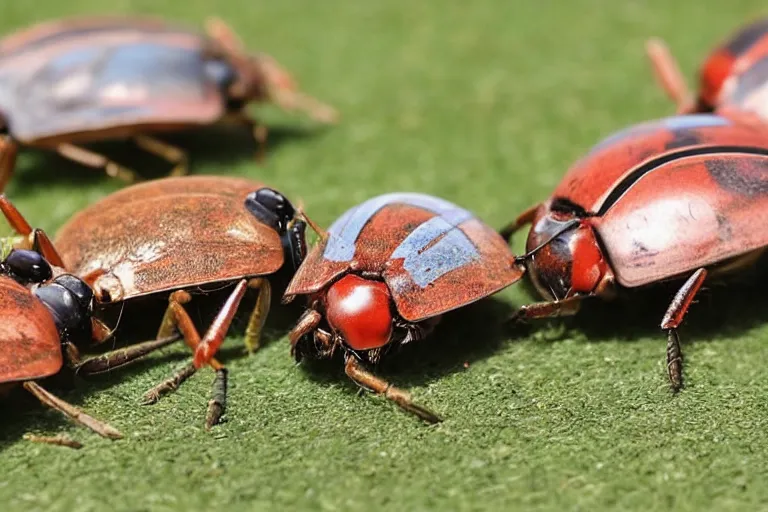 Prompt: a group of insects playing the sport of cricket