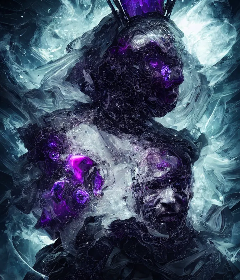 Image similar to impressive ominous front!! shot photo of a court jester character fine portrait fine portrait mesmerizing fractal hyper cubes platinum cracked dark future hyper dimensional space galactic crystal nebula edges elegant detailed intricate concept artstation sharp focus ray tracing cinematic masterpiece temporal corruption beeple wlop germ 8 4 k scifi glossy hyper realistic illustration canon eos r 3 fujifilm x - t 3 0 sony alpha a 6 6 0 0