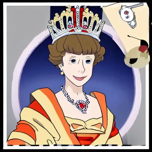 Image similar to queen elizabeth is an anime girl in the style of trigger animation