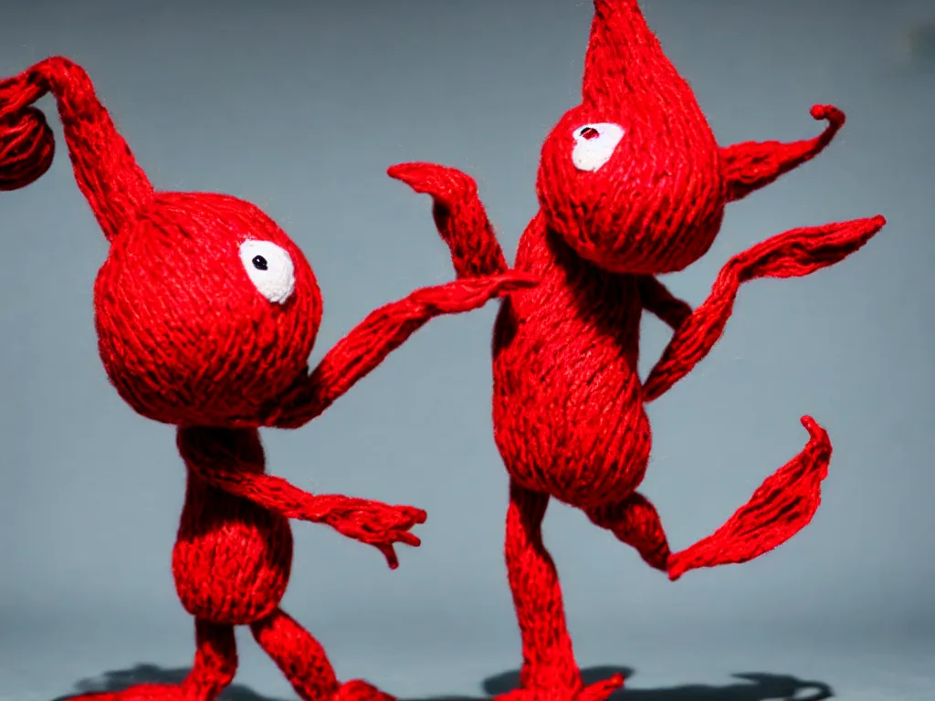 Image similar to a red yarny dancing on a lead