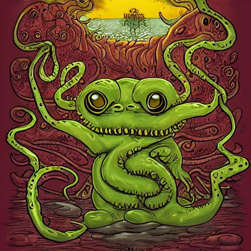 Image similar to garfield cthulhu, digital art, highly detailed, horror