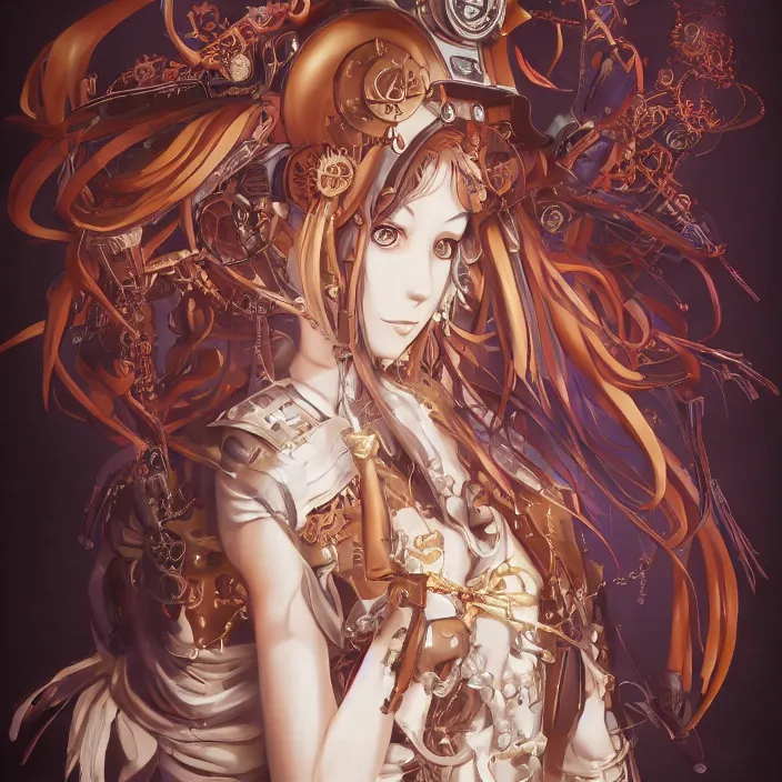 Image similar to Portrait of the Steampunk Priestess of Flame, Anime Fantasy Illustration by Tomoyuki Yamasaki, Studio Kyoto, Madhouse, Ufotable, trending on artstation