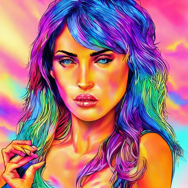 Image similar to Lisa Frank Megan Fox, beautiful digital art