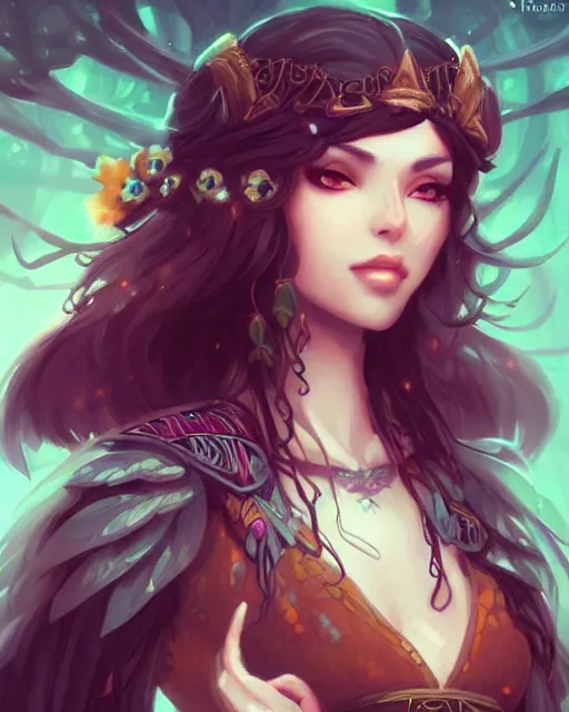 Prompt: a beautiful female druid, by Fernanda Suarez and ross tran