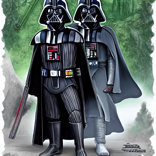 Image similar to darth vader visiting frodo in the shire, digital art,