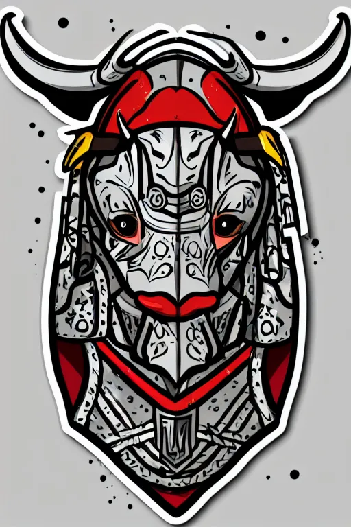 Image similar to Portrait of a bull in a medieval armor, knight, medieval, sticker, colorful, illustration, highly detailed, simple, smooth and clean vector curves, no jagged lines, vector art, smooth