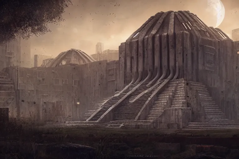 Image similar to brutalist Aztec architecture, tzompantli, feathers by Jessica Rossier and HR Giger