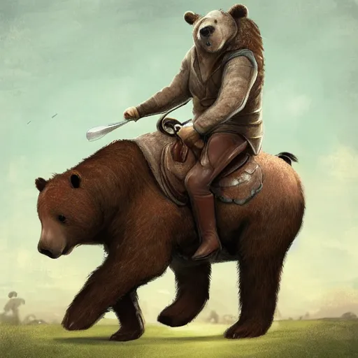 Prompt: equestrian riding a giant bear in the par, trending on artstation k