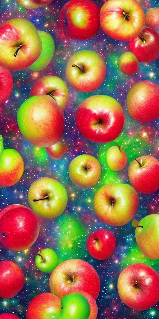 Image similar to a mural of an apple galaxy