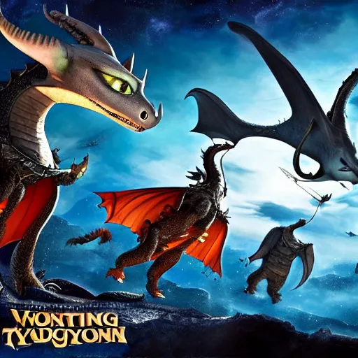 Prompt: a stardust dragon with mantaray wings and a stingray tail flying through an old viking village filled with vikings and other dragons, cgi, in the style of how to train your dragon, cinematic, high resolution, movie, film, animated film, cgi