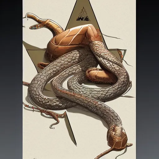 Image similar to pyramid with snake wrapped around it by artgerm and Craig Mullins, James Jean, Andrey Ryabovichev, Mark Simonetti and Peter Morbacher 16k