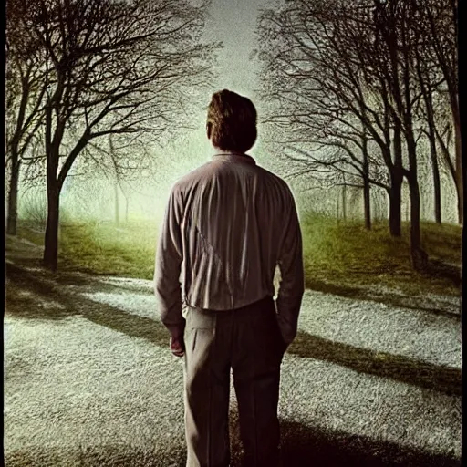 Image similar to detailed portrait of a man, spring light, painting by gregory crewdson,