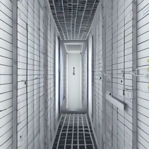 Image similar to futuristic white prison cell, cramped, claustrophobic, small, prison, jail, 4K,