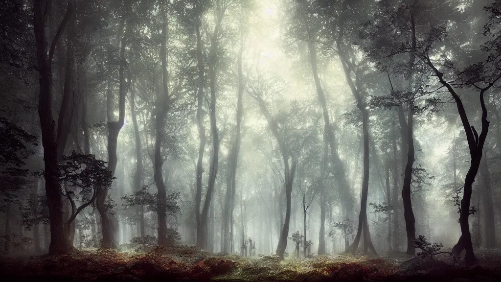 Image similar to a clearing in the magical forest. andreas achenbach, artgerm, mikko lagerstedt, zack snyder, tokujin yoshioka