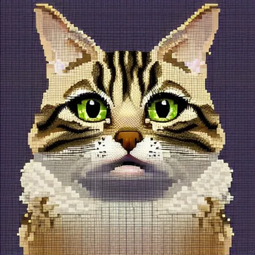 Image similar to a beautiful pixel art image of a tabby cat, high-quality, volumetric light, ultra-detailed, realistic