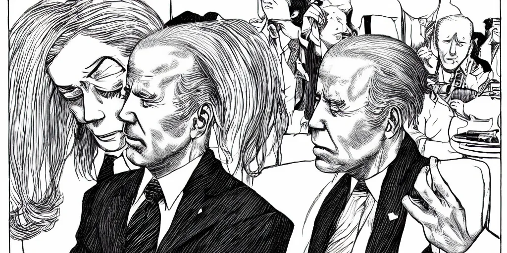 Image similar to Biden insatiable for sniffing hair, Junji Ito