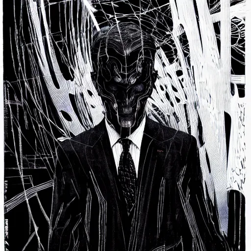 Image similar to Jerome Powell looking sinister, by Tsutomu Nihei, highly detailed