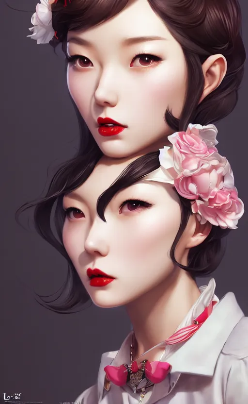 Image similar to a pin up and beautiful fashion charming dreamlke korea girl with lv jewelry, character art, art by artgerm lau and kyoung hwan kim and and ilya kuvshinov and john singer sargent, hyperdetailed, 8 k realistic, symmetrical, frostbite 3 engine, cryengine, dof, trending on artstation, digital art