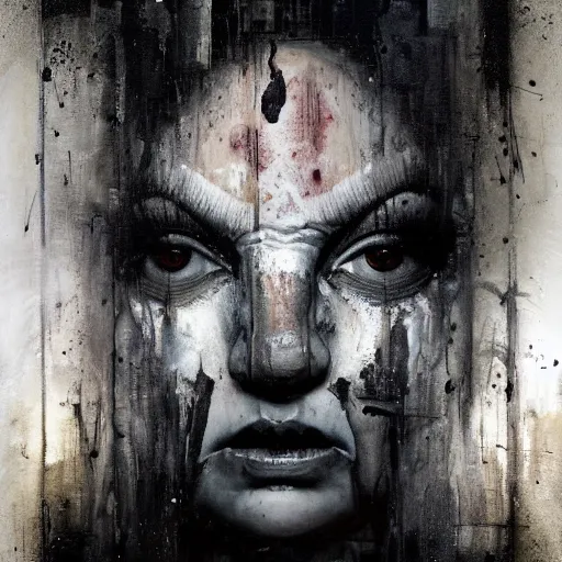 Image similar to portrait of the face of big old sumoringer as despair from sandman, venus of willendorf, by jeremy mann, by gregory crewdson, by bastien lecouffe deharme, by russ mills, sad face, topknot, black hair, mourning, black eyes, white room, soft lightning, high detailed, 8 k