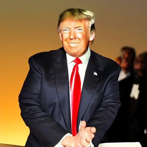 Prompt: donald trump smirking with a golden halo over his head