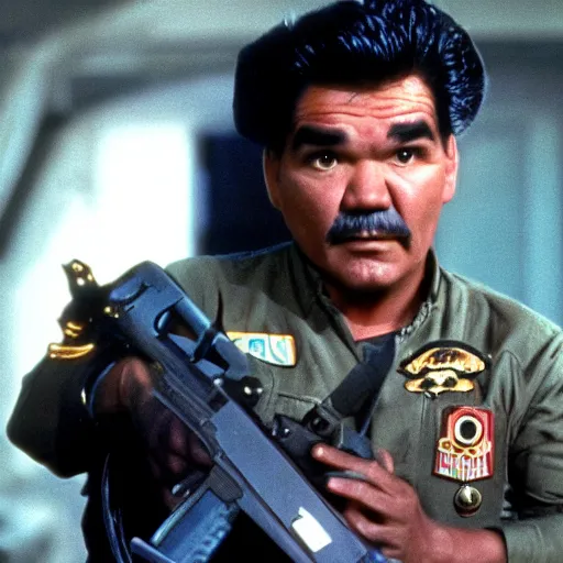 Image similar to George Lopez dressed as a Colonial Marine from Aliens (1986)