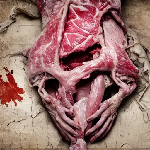 Image similar to an 8 k uhd digital photo of a zombie with crumpled on the bathroom floor showing raw elbows and bent knees and flesh and meat and tendon