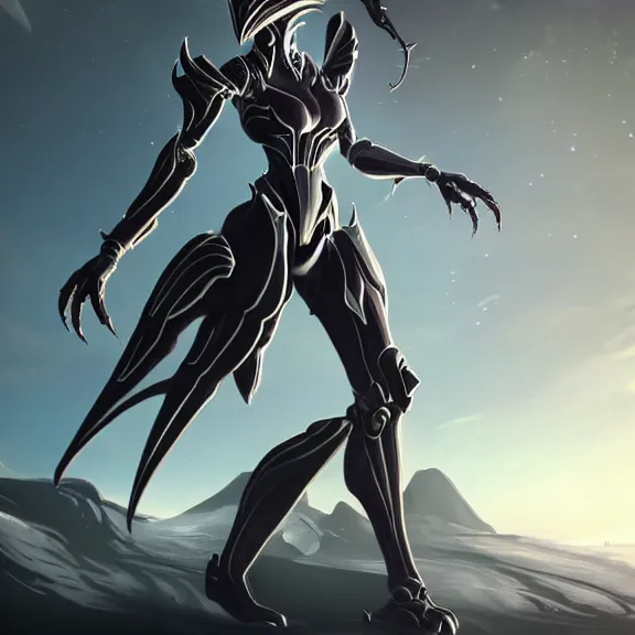 Image similar to highly detailed giantess shot exquisite warframe fanart, looking up at a giant 500 foot tall beautiful stunning saryn prime female warframe, as a stunning anthropomorphic robot female dragon, looming over you, posing elegantly, white sleek armor, proportionally accurate, anatomically correct, sharp claws, two arms, two legs, camera close to the legs and feet, giantess shot, upward shot, ground view shot, leg and thigh shot, epic low shot, high quality, captura, realistic, professional digital art, high end digital art, furry art, macro art, giantess art, anthro art, DeviantArt, artstation, Furaffinity, 3D realism, 8k HD render, epic lighting, depth of field