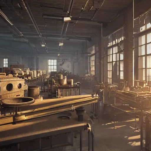 Image similar to factories of the industrial revolution in europe, highly detailed, photorealistic shot, bright studio setting, studio lighting, crisp quality and light reflections, unreal engine 5 quality render