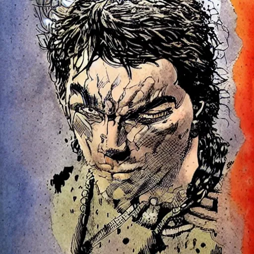 Prompt: a colorful! portrait of a warrior by sergio toppi, award winning masterpiece