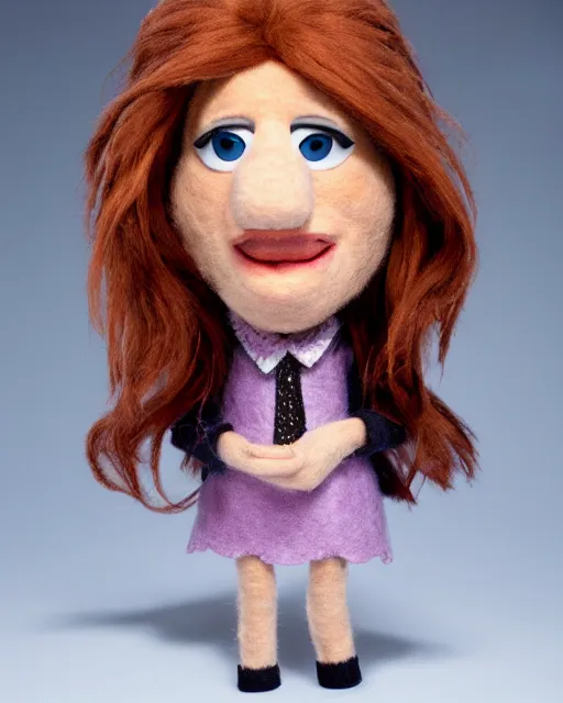 Image similar to catherine tate as a muppet. highly detailed felt. hyper real photo. 4 k.