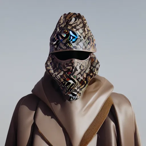 Prompt: portrait of masked dune dynasty with louis vuitton clothes, white background, louis vuitton logo, 8 k, symmetrical, 3 d render, octane render, insane details