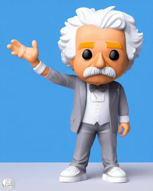 Image similar to full body 3 d render of albert einstein as a funko pop!, four, studio lighting, white background, single body, no shadow, blender, trending on artstation, 8 k, highly detailed