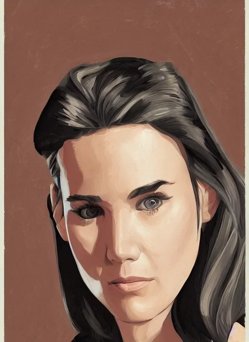 Image similar to detailed artwork by phil noto ; stylized painting of young jennifer connelly from the rocketeer ; brush texture ; asymmetric composition ; paint texture ; trending on artstation ; gallery painting by phil noto in the comic book style of phil noto