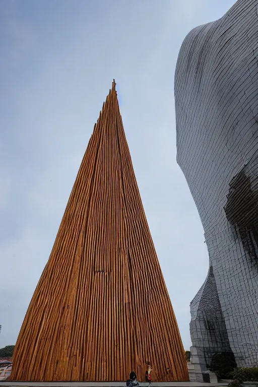 Image similar to buliding design by ieoh ming pei, it is made by wood, function is church ， photography ， 8 k