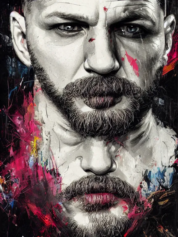 Prompt: art portrait of tom hardy, 8k, by tristan eaton, Stanley Artgerm, Tom Bagshaw, Greg Rutkowski, Carne Griffiths, trending on DeviantArt face en