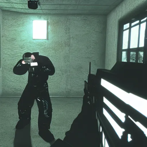 Image similar to ltj bukem in perfect dark, 9 0 s first person shooter, fashion photography, gameplay screenshot, by david bailey