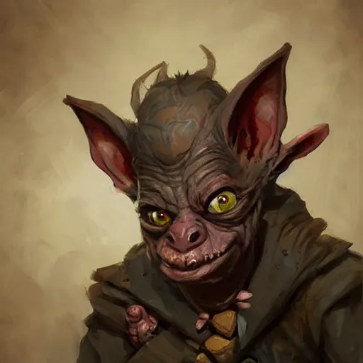 Prompt: a cute goblin with a hooked nose, scheming, tattered ears, well dressed, dnd character art portrait, matte fantasy painting, deviantart artstation, by jason felix by steve argyle by tyler jacobson by peter mohrbacher by paul hedley, cinema