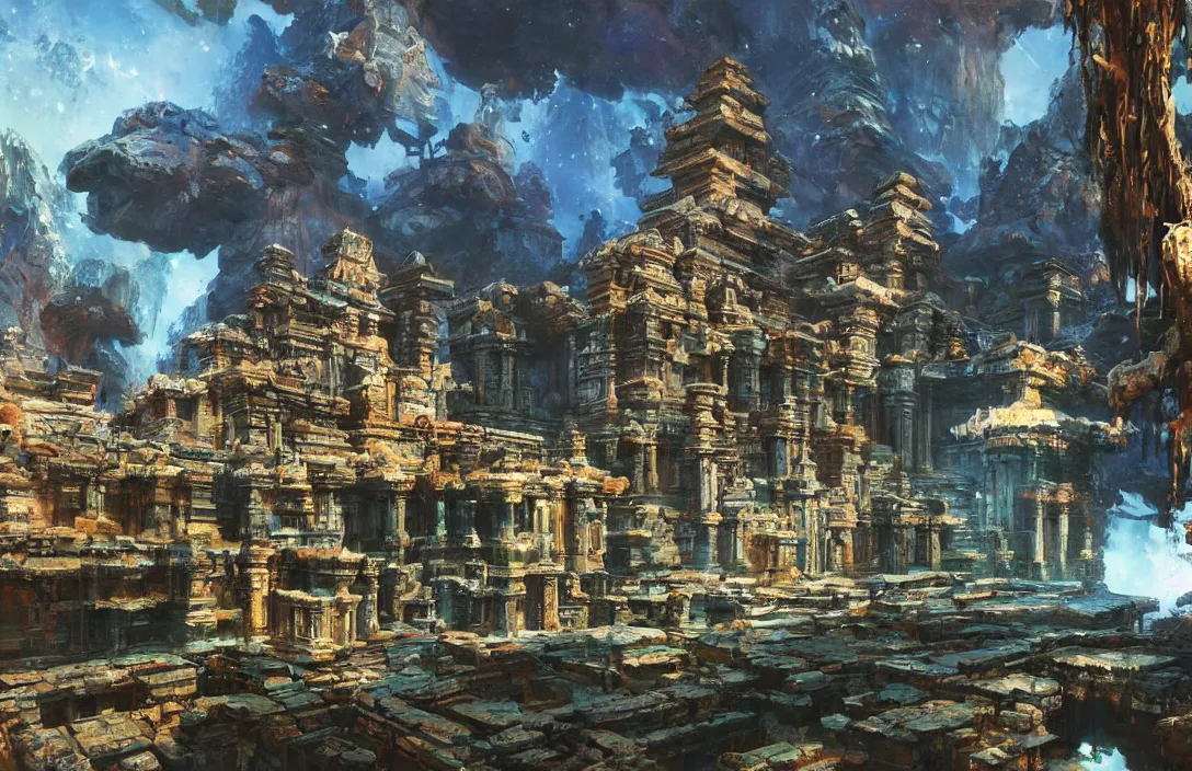 Prompt: a beautiful painting of a ancient temple on another world by john berkey | wide angle | unreal engine :. 3