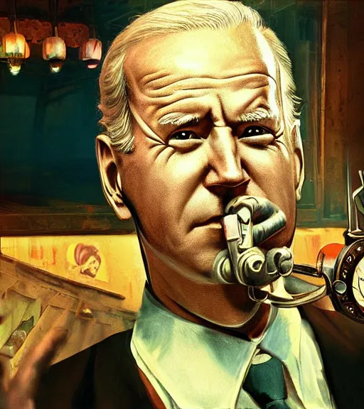 Prompt: portrait of joe biden cosplaying bioshock, by wlop, by simon stalengrad, by ilya repin, bioshock screenshot, photorealistic fan art, gta 5, detailed shading, intricate abstract, steampunk