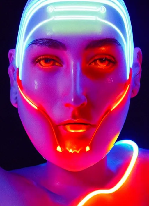 Prompt: a latino female humanoid with freckled cheeks, cyber neon lighting, futurism, intricate futuristic led lit jewelry, retro futuristic glossy white latex swimwear, profile posing, hyper photorealistic, crispy quality, digital photography, trending in artstation, trending in pinterest, cinematic, 4 k ultra hd, art by pascal blanche, art by greg rutkowski,
