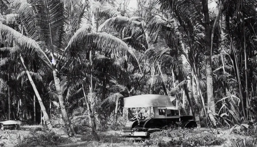 Image similar to lost film footage of a sacred object in the middle of the ( ( ( ( ( ( ( ( ( tropical jungle ) ) ) ) ) ) ) ) ) / film still / cinematic / enhanced / 1 9 2 0 s / black and white / grain