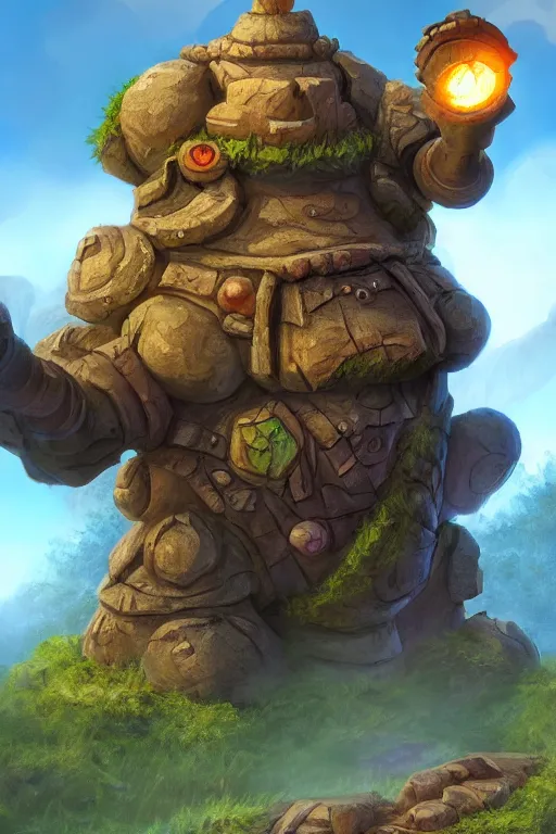 Image similar to zelda fantasy art giant golem troll wood rock greeble gemstone, global illumination ray tracing hdr fanart arstation by sung choi and eric pfeiffer and gabriel garza and casper konefal