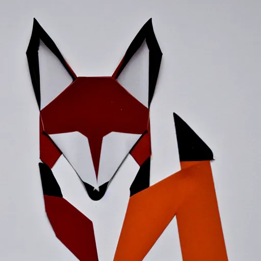 Prompt: logo featuring a fox's head as origami art, flat, white and orange colors, white background, Cut style, featuring the word FOXY