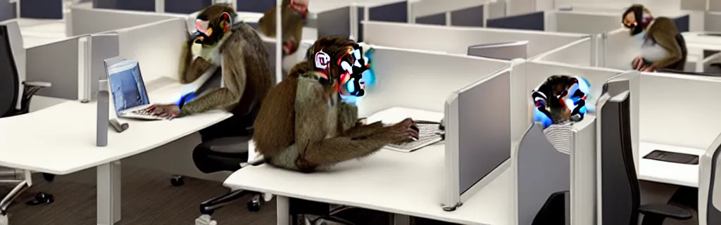 Image similar to monkeys as employees in the cubical offices