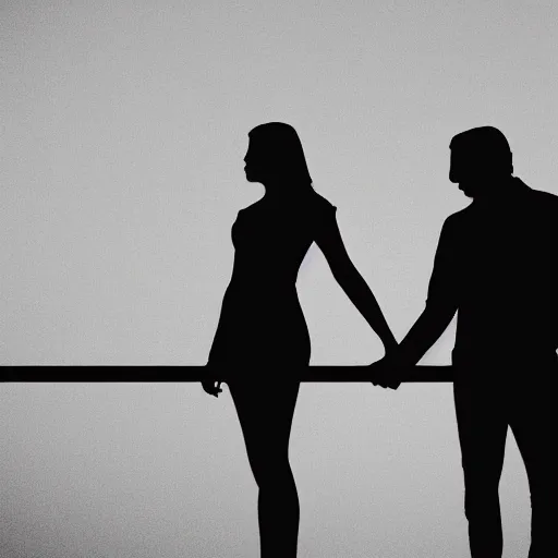 Image similar to a woman and man apart, silhouette, album art, melancholic,