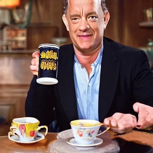 Image similar to tom hanks sipping on tea