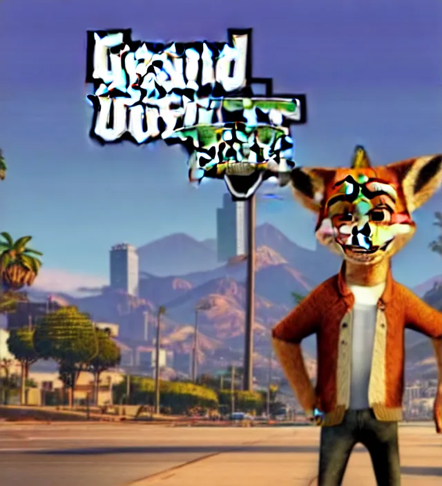 Prompt: Screenshot of Grand Theft Auto: San Andreas loading screen featuring Nick Wilde (from Zootopia)