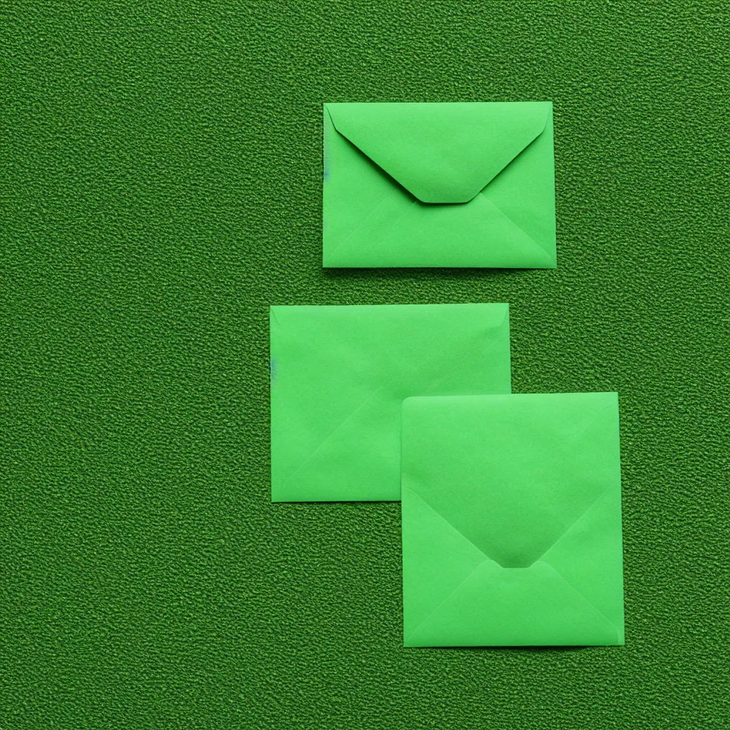 Image similar to top-down view of an envelope on top of a green surface, 8k, high detail, photorealistic, proper shading